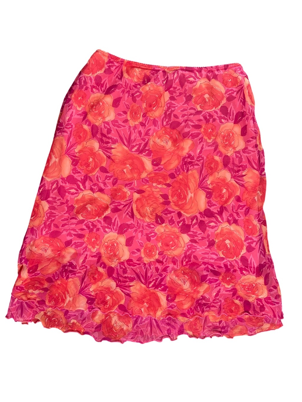Vintage Y2K Floral Pink & Coral A-Line Skirt